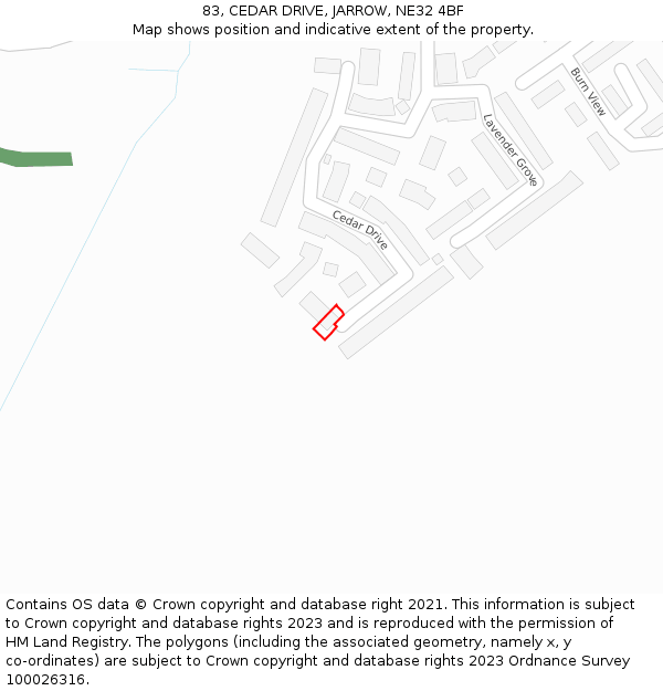 83, CEDAR DRIVE, JARROW, NE32 4BF: Location map and indicative extent of plot