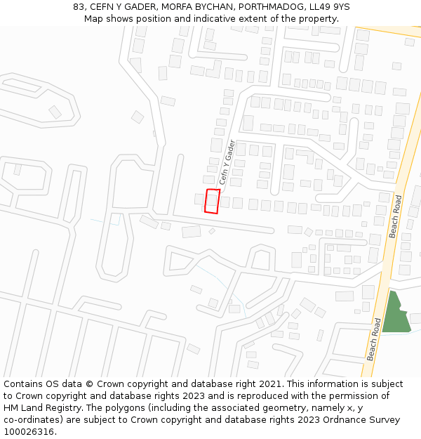 83, CEFN Y GADER, MORFA BYCHAN, PORTHMADOG, LL49 9YS: Location map and indicative extent of plot