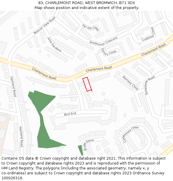 83, CHARLEMONT ROAD, WEST BROMWICH, B71 3DX: Location map and indicative extent of plot
