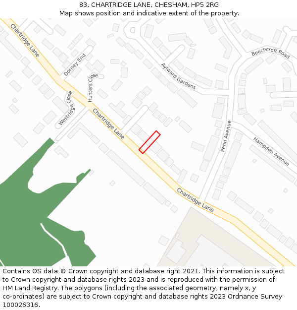 83, CHARTRIDGE LANE, CHESHAM, HP5 2RG: Location map and indicative extent of plot