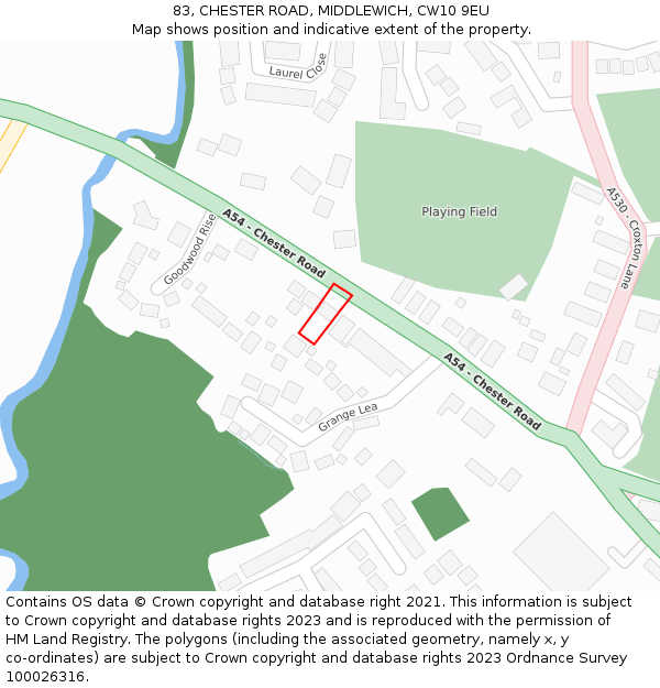 83, CHESTER ROAD, MIDDLEWICH, CW10 9EU: Location map and indicative extent of plot