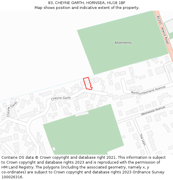 83, CHEYNE GARTH, HORNSEA, HU18 1BF: Location map and indicative extent of plot