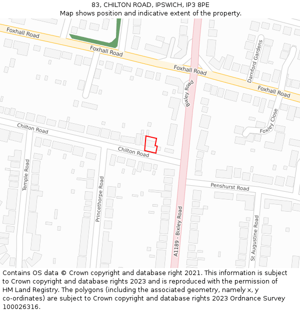 83, CHILTON ROAD, IPSWICH, IP3 8PE: Location map and indicative extent of plot