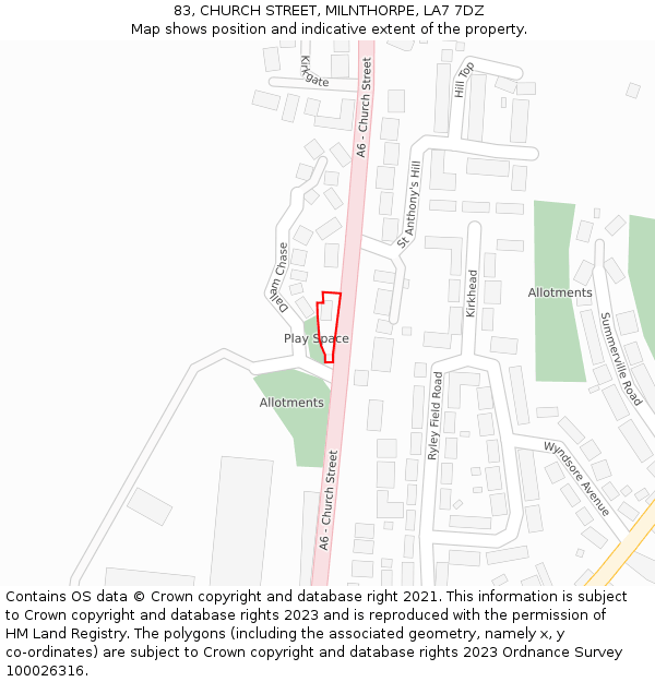 83, CHURCH STREET, MILNTHORPE, LA7 7DZ: Location map and indicative extent of plot