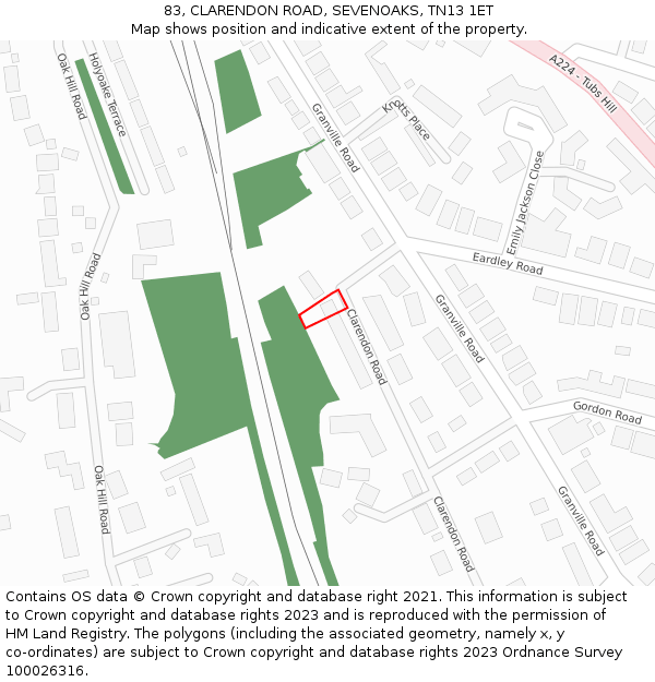 83, CLARENDON ROAD, SEVENOAKS, TN13 1ET: Location map and indicative extent of plot