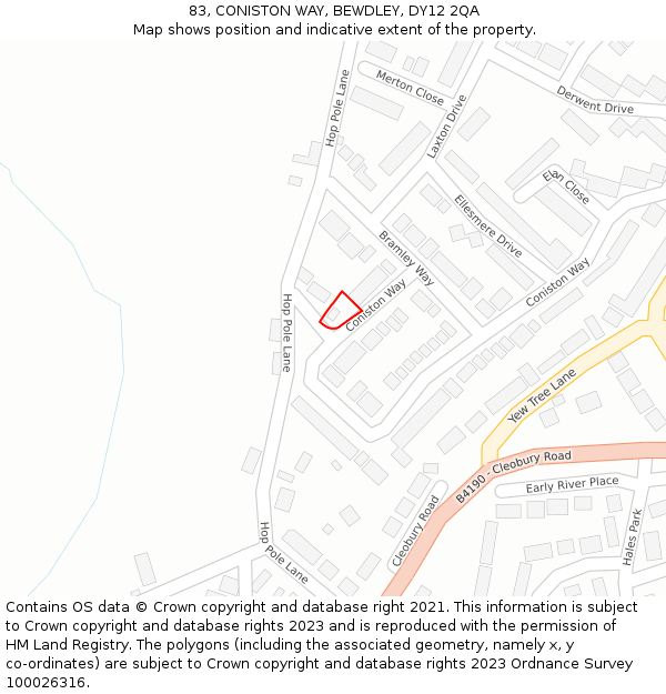 83, CONISTON WAY, BEWDLEY, DY12 2QA: Location map and indicative extent of plot