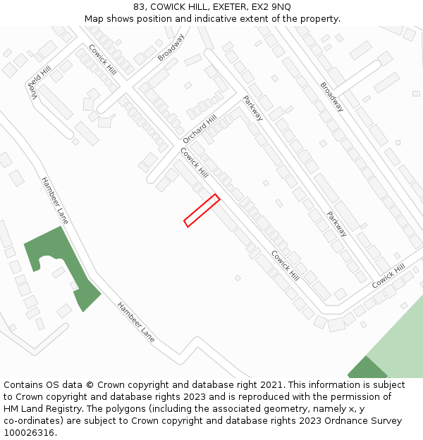 83, COWICK HILL, EXETER, EX2 9NQ: Location map and indicative extent of plot