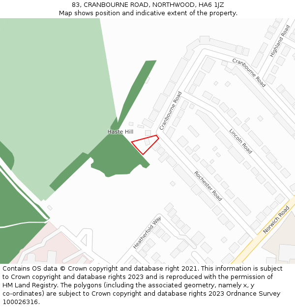 83, CRANBOURNE ROAD, NORTHWOOD, HA6 1JZ: Location map and indicative extent of plot