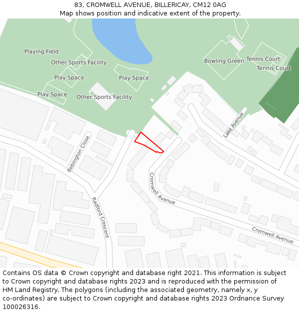 83, CROMWELL AVENUE, BILLERICAY, CM12 0AG: Location map and indicative extent of plot