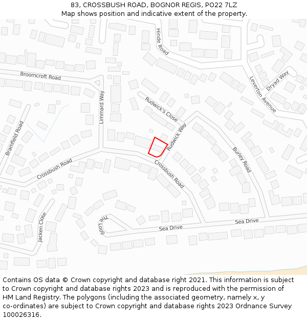 83, CROSSBUSH ROAD, BOGNOR REGIS, PO22 7LZ: Location map and indicative extent of plot