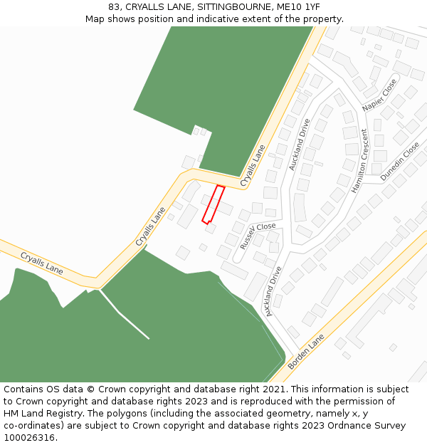 83, CRYALLS LANE, SITTINGBOURNE, ME10 1YF: Location map and indicative extent of plot