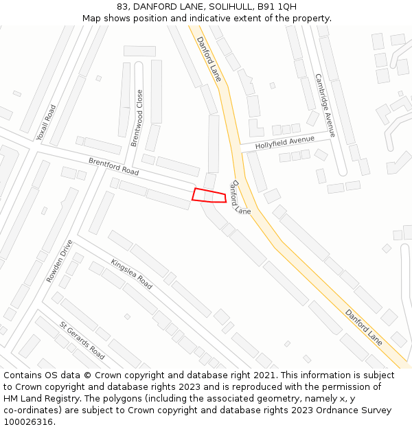 83, DANFORD LANE, SOLIHULL, B91 1QH: Location map and indicative extent of plot