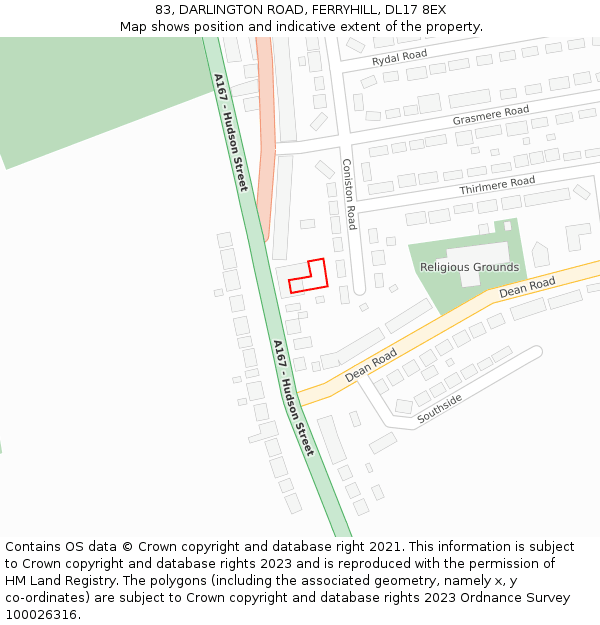 83, DARLINGTON ROAD, FERRYHILL, DL17 8EX: Location map and indicative extent of plot