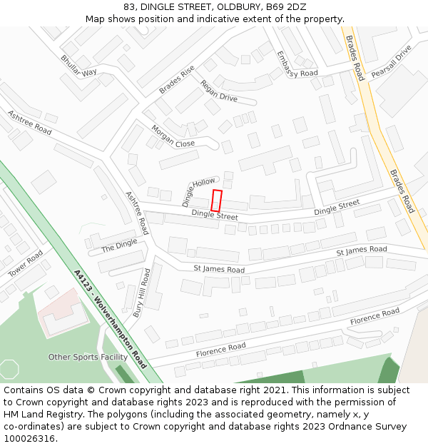 83, DINGLE STREET, OLDBURY, B69 2DZ: Location map and indicative extent of plot