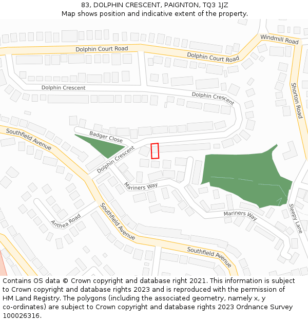 83, DOLPHIN CRESCENT, PAIGNTON, TQ3 1JZ: Location map and indicative extent of plot