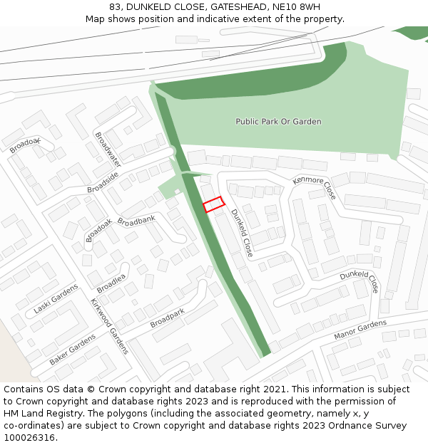 83, DUNKELD CLOSE, GATESHEAD, NE10 8WH: Location map and indicative extent of plot