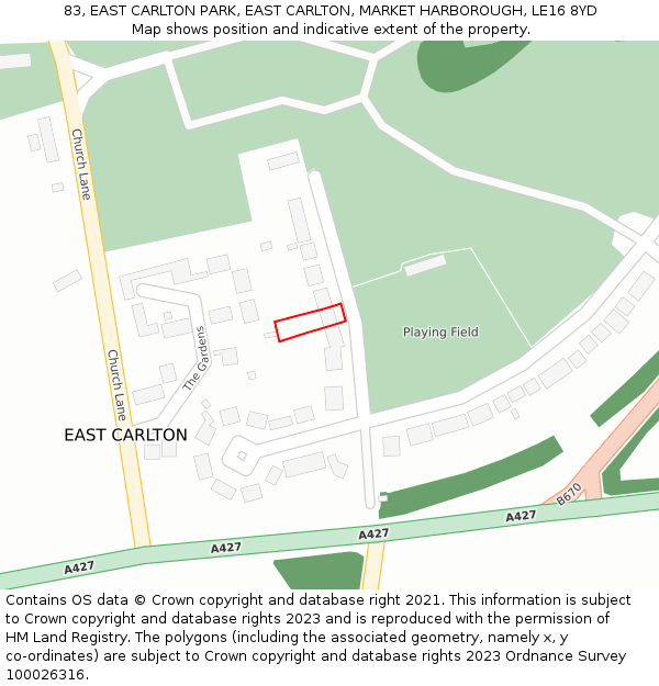 83, EAST CARLTON PARK, EAST CARLTON, MARKET HARBOROUGH, LE16 8YD: Location map and indicative extent of plot