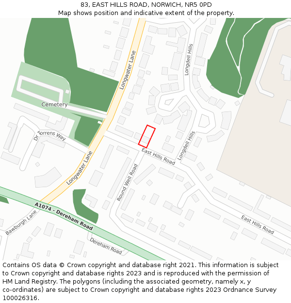 83, EAST HILLS ROAD, NORWICH, NR5 0PD: Location map and indicative extent of plot