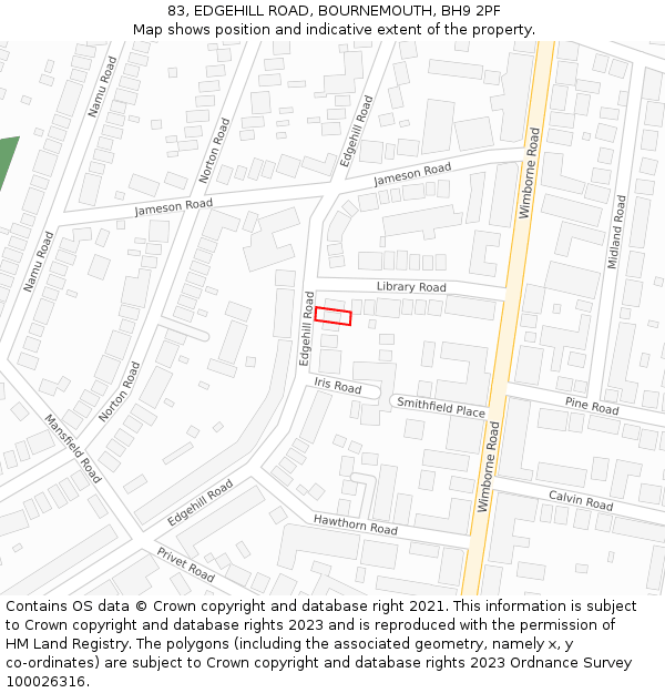 83, EDGEHILL ROAD, BOURNEMOUTH, BH9 2PF: Location map and indicative extent of plot