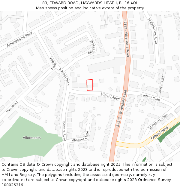 83, EDWARD ROAD, HAYWARDS HEATH, RH16 4QL: Location map and indicative extent of plot