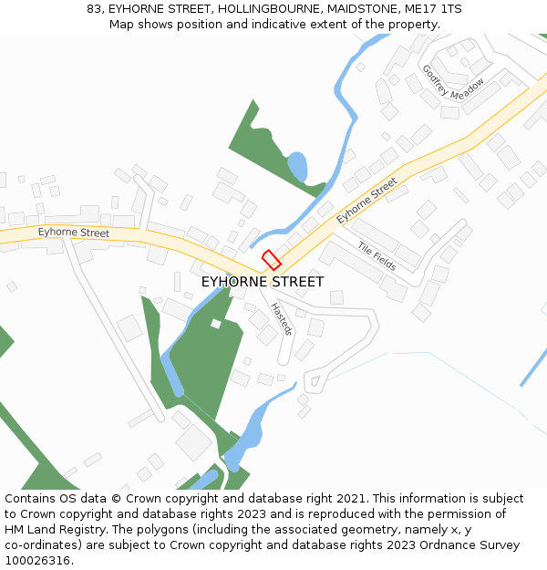 83, EYHORNE STREET, HOLLINGBOURNE, MAIDSTONE, ME17 1TS: Location map and indicative extent of plot