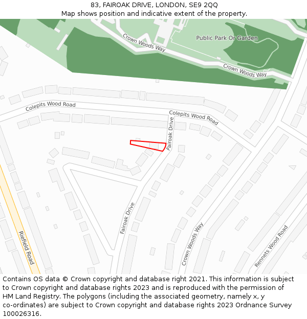 83, FAIROAK DRIVE, LONDON, SE9 2QQ: Location map and indicative extent of plot