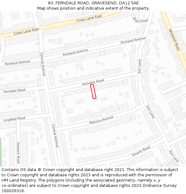 83, FERNDALE ROAD, GRAVESEND, DA12 5AE: Location map and indicative extent of plot
