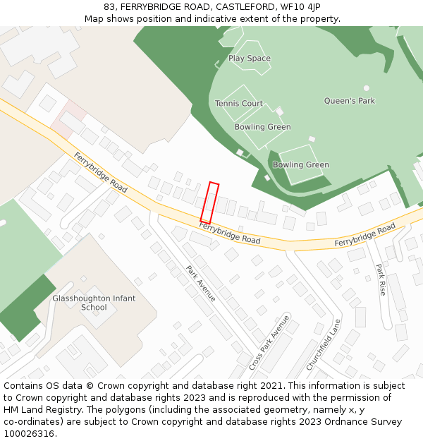83, FERRYBRIDGE ROAD, CASTLEFORD, WF10 4JP: Location map and indicative extent of plot