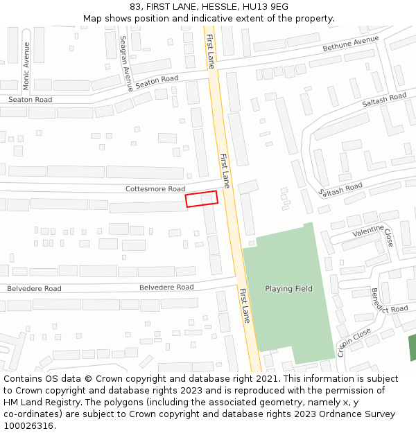 83, FIRST LANE, HESSLE, HU13 9EG: Location map and indicative extent of plot