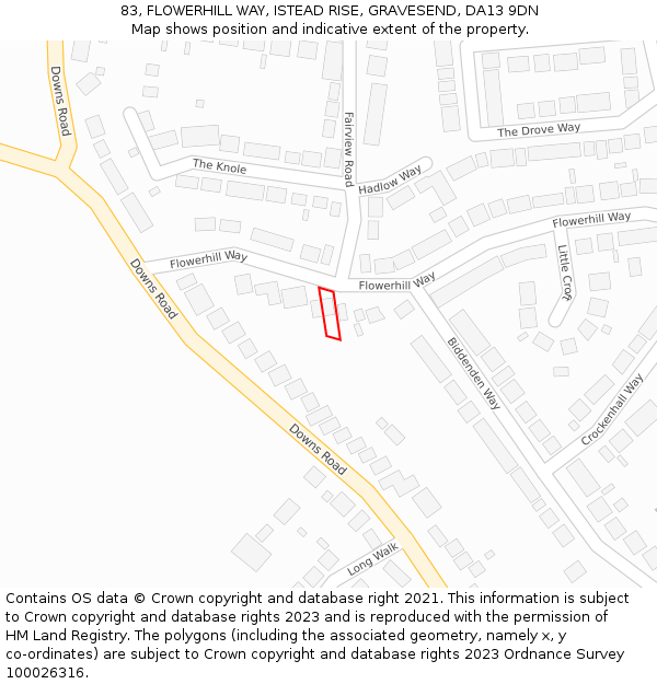 83, FLOWERHILL WAY, ISTEAD RISE, GRAVESEND, DA13 9DN: Location map and indicative extent of plot