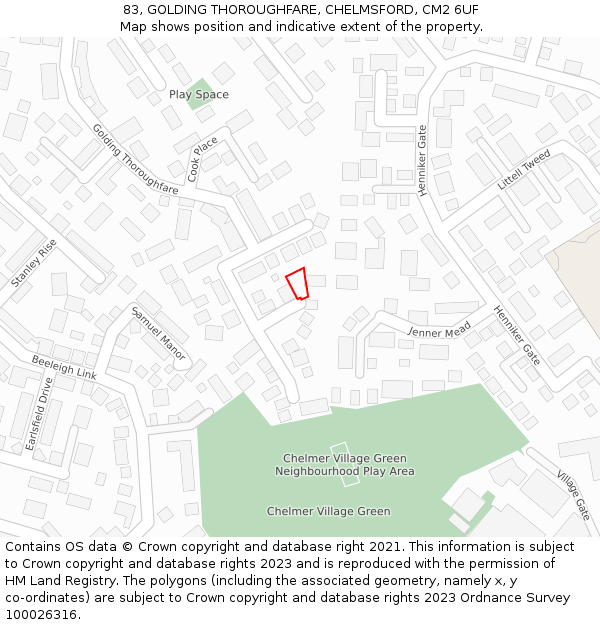 83, GOLDING THOROUGHFARE, CHELMSFORD, CM2 6UF: Location map and indicative extent of plot