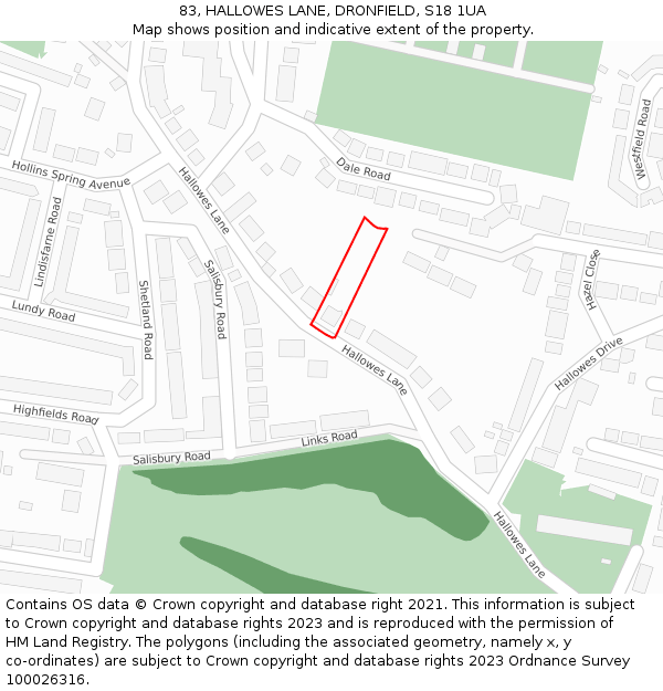 83, HALLOWES LANE, DRONFIELD, S18 1UA: Location map and indicative extent of plot