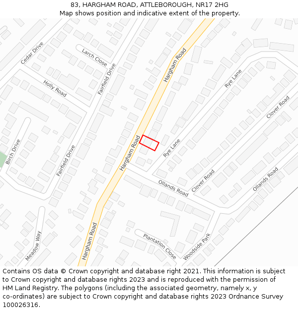 83, HARGHAM ROAD, ATTLEBOROUGH, NR17 2HG: Location map and indicative extent of plot