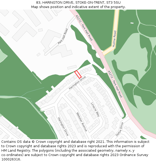83, HARINGTON DRIVE, STOKE-ON-TRENT, ST3 5SU: Location map and indicative extent of plot