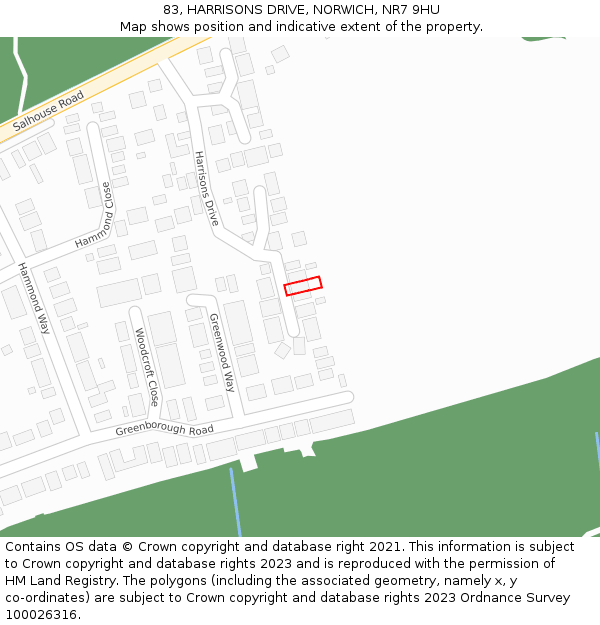 83, HARRISONS DRIVE, NORWICH, NR7 9HU: Location map and indicative extent of plot