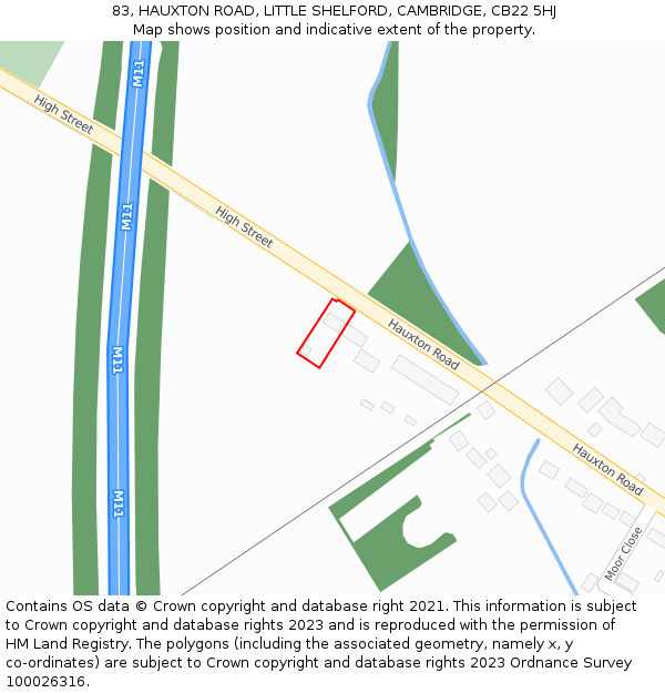 83, HAUXTON ROAD, LITTLE SHELFORD, CAMBRIDGE, CB22 5HJ: Location map and indicative extent of plot