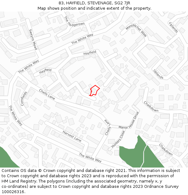 83, HAYFIELD, STEVENAGE, SG2 7JR: Location map and indicative extent of plot