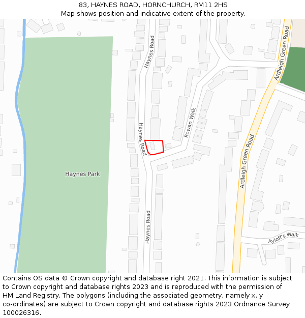 83, HAYNES ROAD, HORNCHURCH, RM11 2HS: Location map and indicative extent of plot