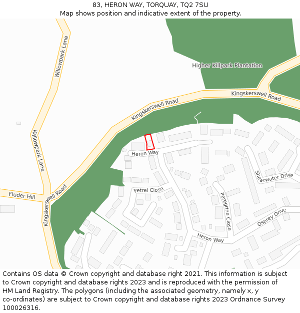 83, HERON WAY, TORQUAY, TQ2 7SU: Location map and indicative extent of plot