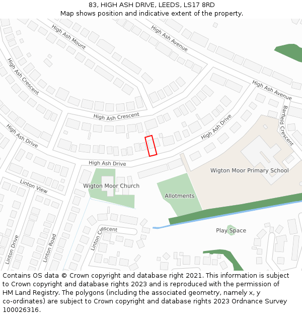 83, HIGH ASH DRIVE, LEEDS, LS17 8RD: Location map and indicative extent of plot