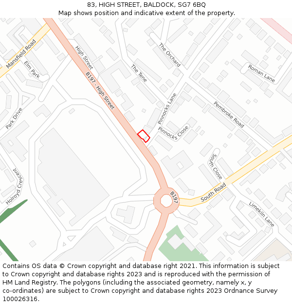 83, HIGH STREET, BALDOCK, SG7 6BQ: Location map and indicative extent of plot