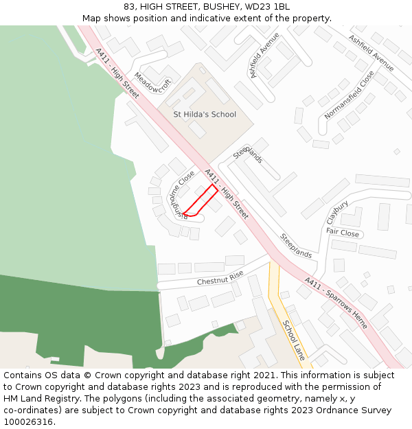 83, HIGH STREET, BUSHEY, WD23 1BL: Location map and indicative extent of plot