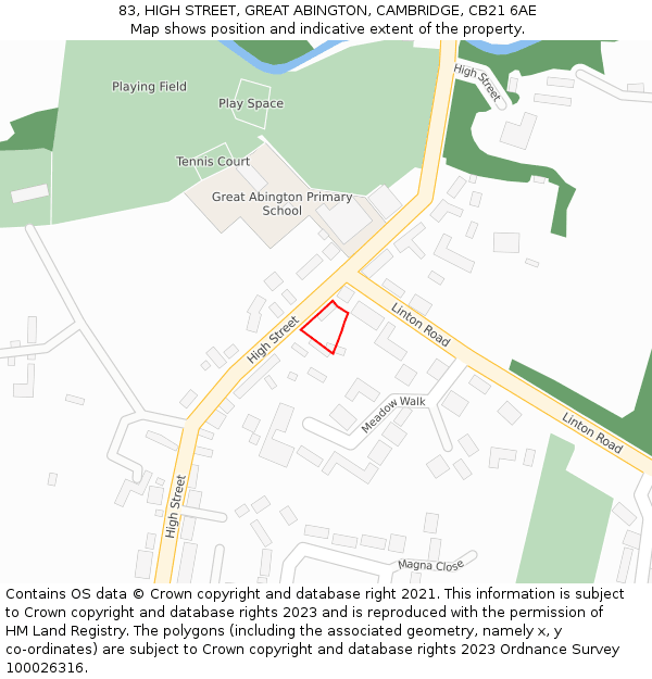 83, HIGH STREET, GREAT ABINGTON, CAMBRIDGE, CB21 6AE: Location map and indicative extent of plot