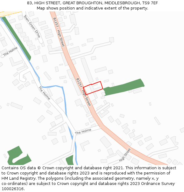 83, HIGH STREET, GREAT BROUGHTON, MIDDLESBROUGH, TS9 7EF: Location map and indicative extent of plot