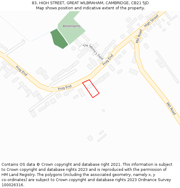 83, HIGH STREET, GREAT WILBRAHAM, CAMBRIDGE, CB21 5JD: Location map and indicative extent of plot