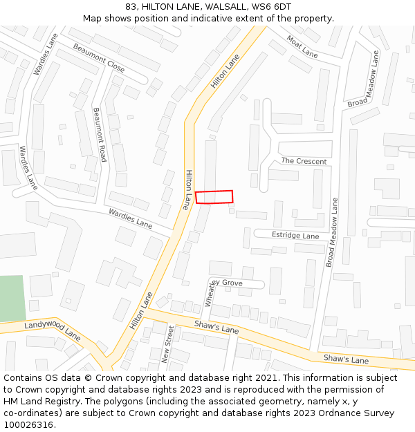 83, HILTON LANE, WALSALL, WS6 6DT: Location map and indicative extent of plot