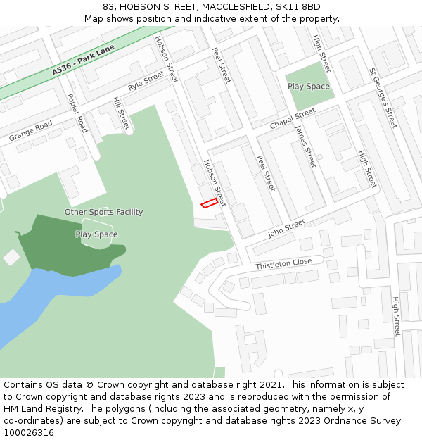 83, HOBSON STREET, MACCLESFIELD, SK11 8BD: Location map and indicative extent of plot