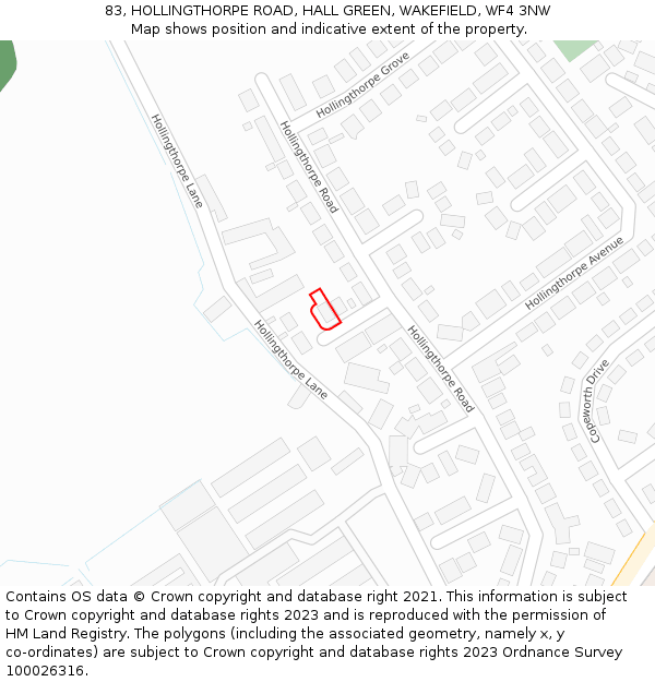 83, HOLLINGTHORPE ROAD, HALL GREEN, WAKEFIELD, WF4 3NW: Location map and indicative extent of plot