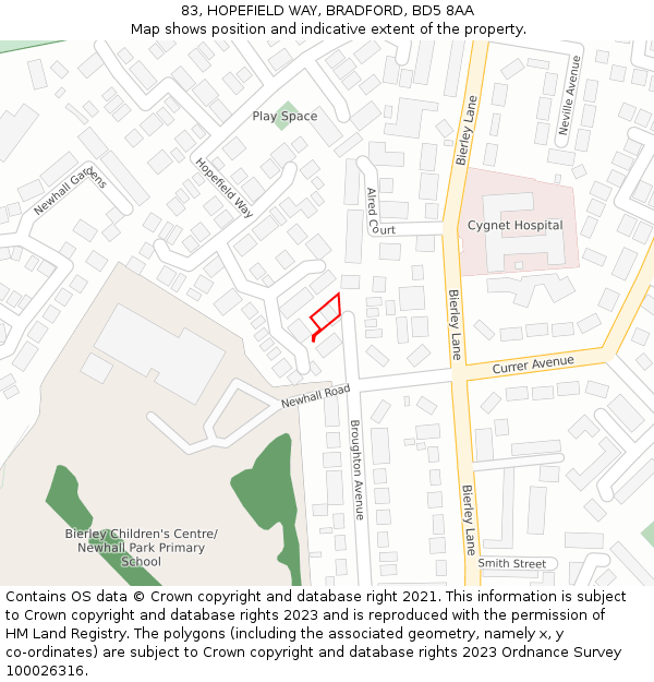 83, HOPEFIELD WAY, BRADFORD, BD5 8AA: Location map and indicative extent of plot