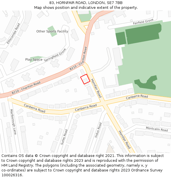 83, HORNFAIR ROAD, LONDON, SE7 7BB: Location map and indicative extent of plot